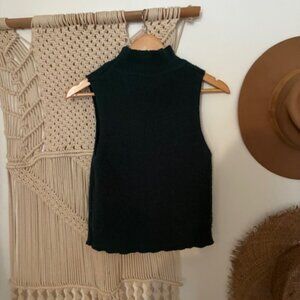 Vintage Cropped Emerald Green Mock-Neck Sweater Tank